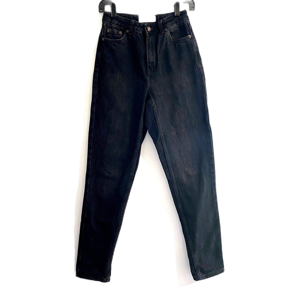 Topshop Mom Jeans Tapered Leg Washedβ Black Denim Retro 90s Grunge Size 26